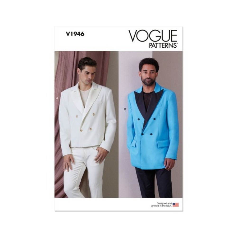 Vogue V1946 Men's Double-Breasted Jacket Blazer MXX 40 42 44 46 Modern Tailoring